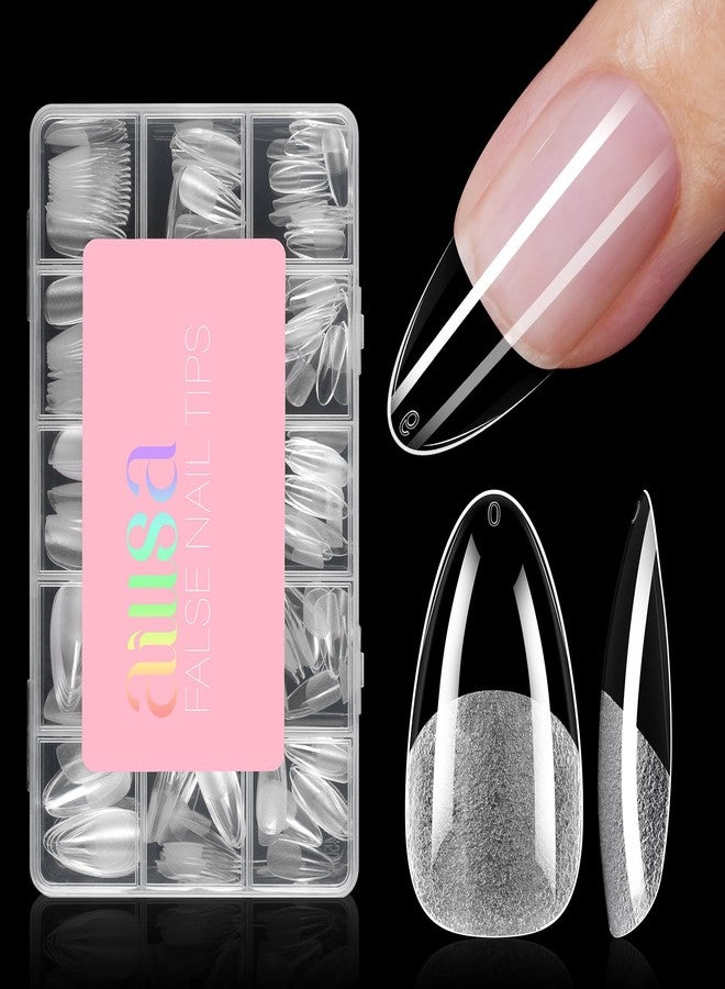 AILLSA Medium Almond Shaped Nail Tips - 15 Sizes 240pcs Acrylic Nails Tip Full Cover Half Matte Nails Tips Press on Nails for DIY Home Salon - Image 1